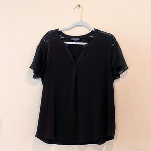 Roz & Ali Black V-Neck Flutter Sleeves Blouse XL